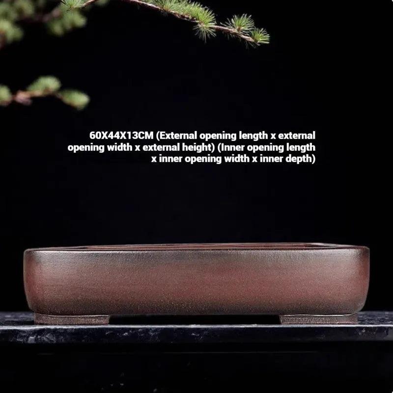 Handmade rectangular antique purple clay flower pot measuring 60x44x13cm