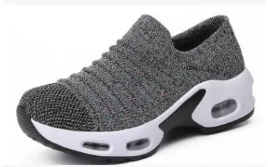 Plus size women's fly-knit sock shoes in stretch mesh with round toe design