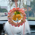 Hand-woven wool bell orchid car pendant in green, pink, purple and yellow colour options
