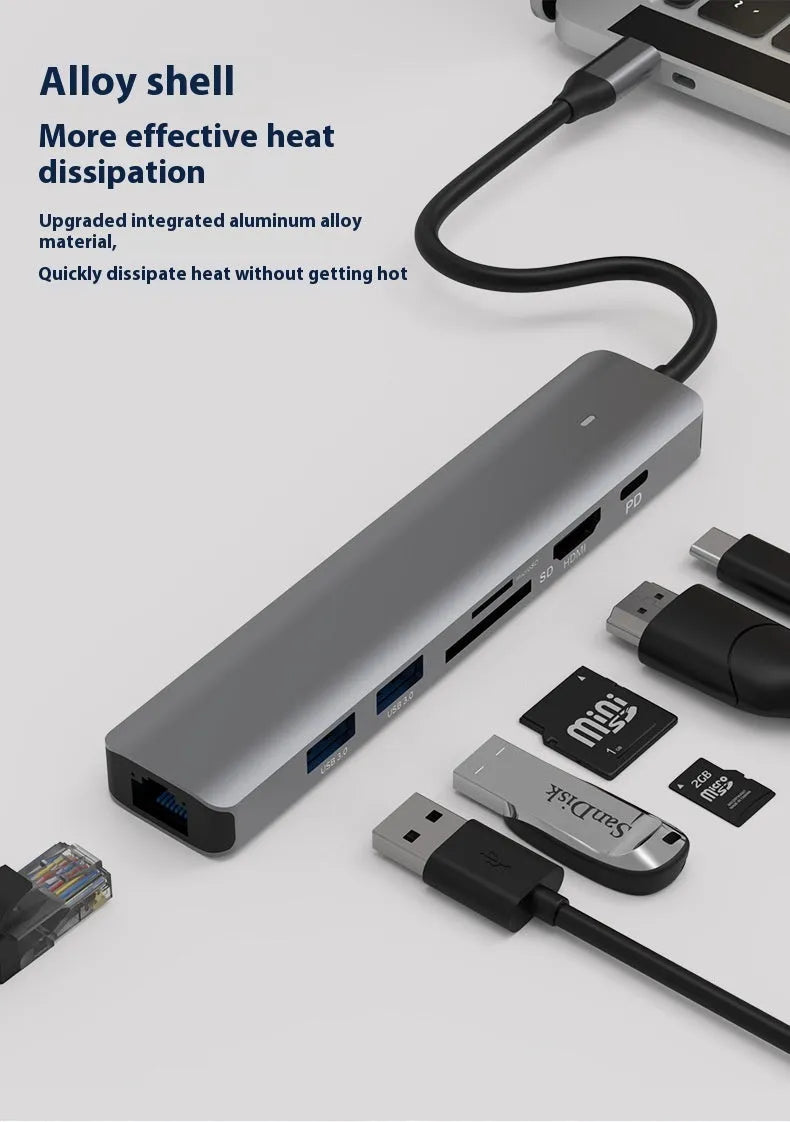LQT-LH07 7-in-1 USB-C computer hub with card reader slots and HDMI port
