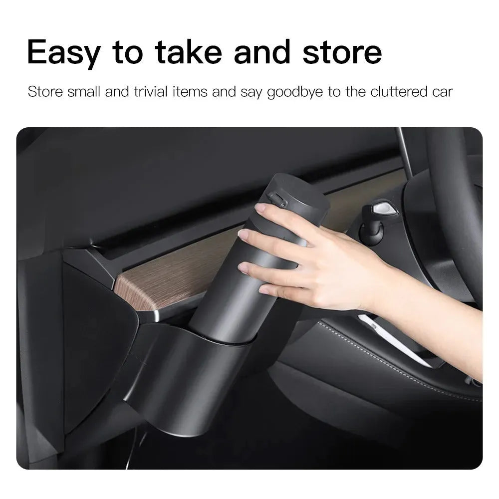 Black plastic water cup holder insert for Tesla Model 3 and Model Y left hand drive dashboard