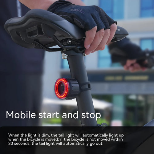 Black intelligent induction brake taillight for bicycles with aluminium alloy housing and dual mounting brackets