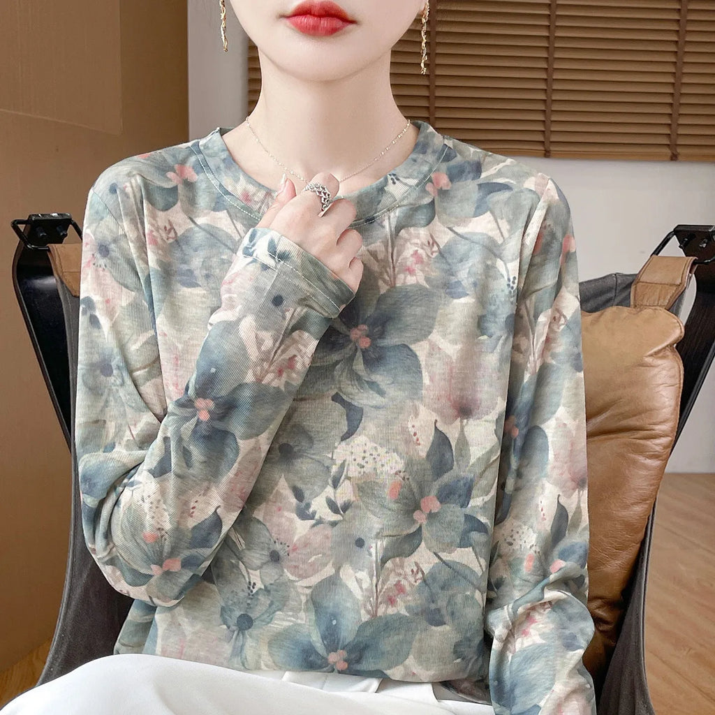 Tencel Cotton round neck pullover shirt with printed design in multiple colour options.