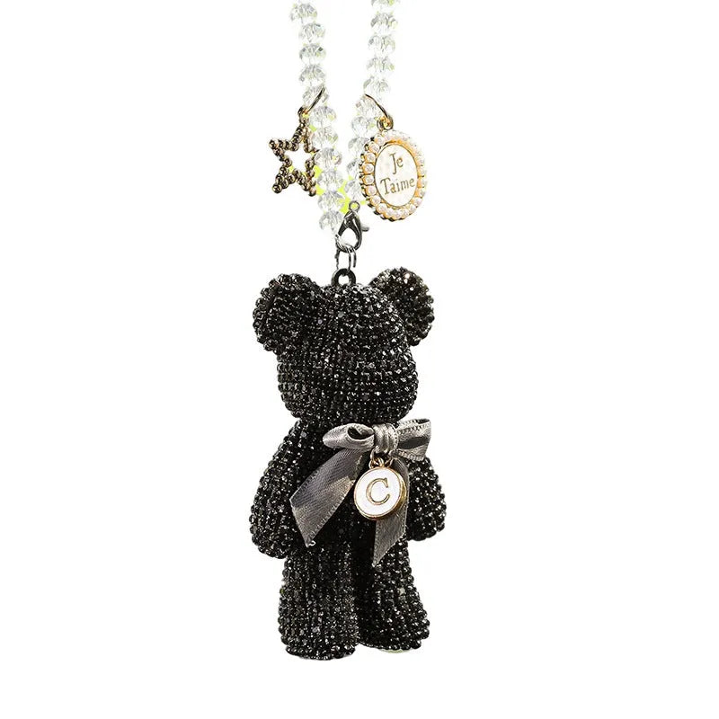Diamond-embedded Violent Bear car pendant ornament for rearview mirrors measuring 5x9 cm