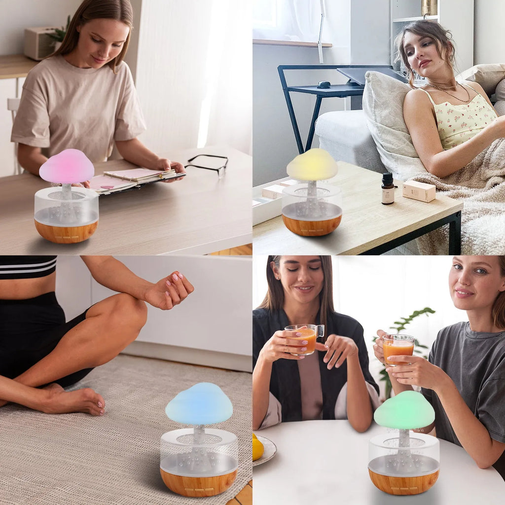 White cloud-shaped humidifier with colour-changing lights and USB charging port