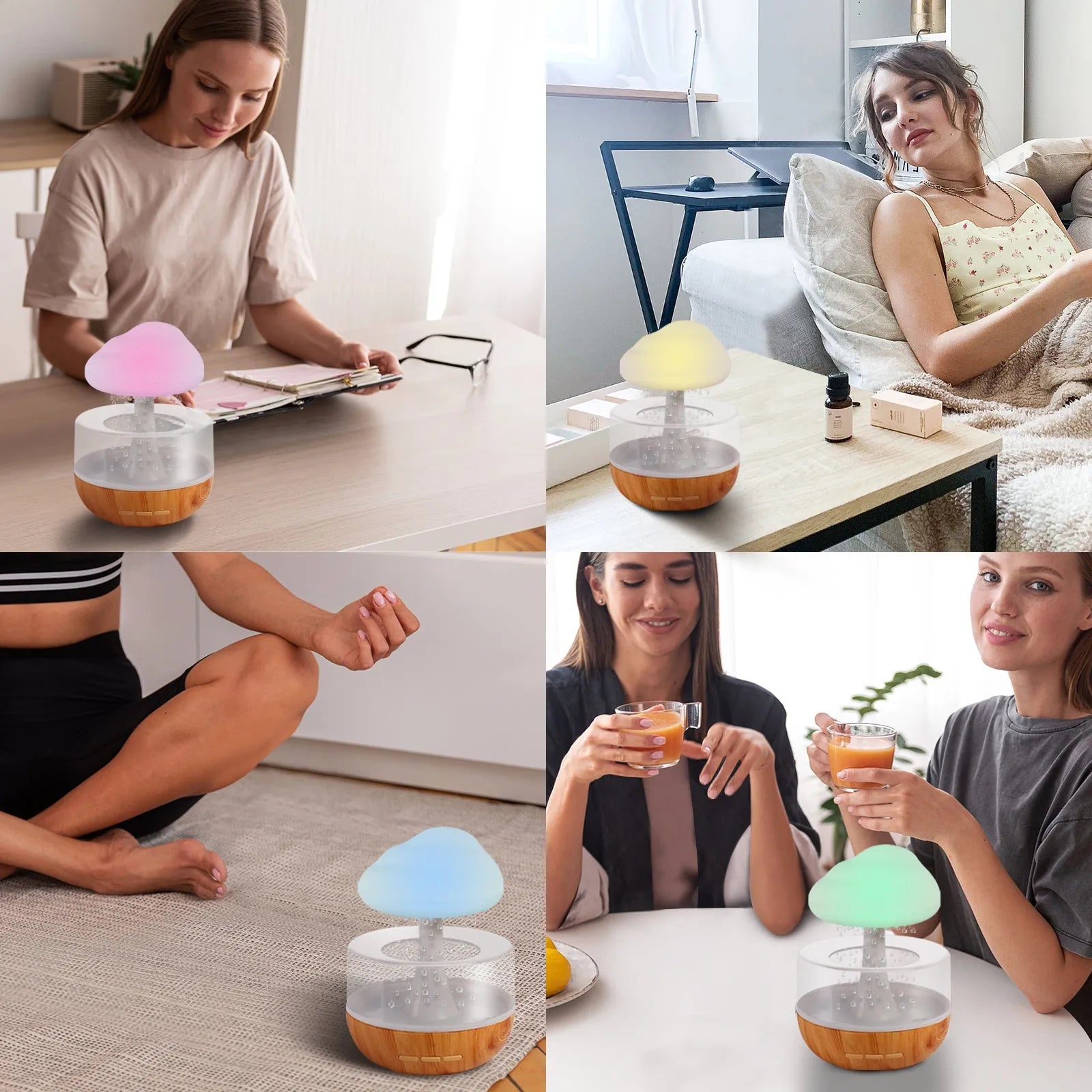 White cloud-shaped humidifier with colour-changing lights and USB charging port