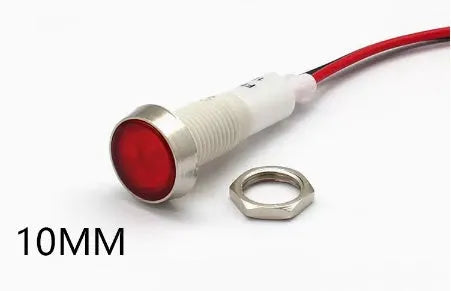 10mm stainless steel edge plastic indicator light with wire for panel mounting