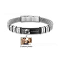 Men's stainless steel lettering bracelet with leather rope cord and heart-shaped beads