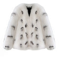 Women's black and white faux fur coat with slim fit and short length in Korean street style