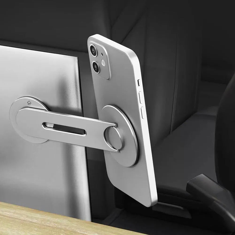 Aluminium alloy magnetic phone holder for Tesla suspension screen with 180-degree flip mechanism
