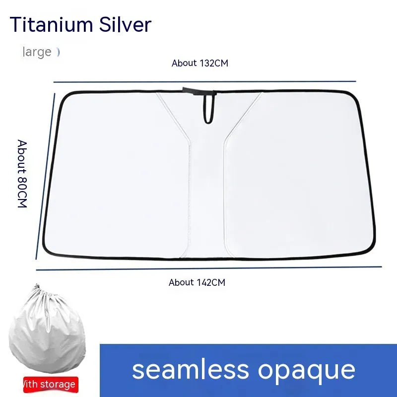 Double ring car front shield sun protection in titanium silver NC fabric