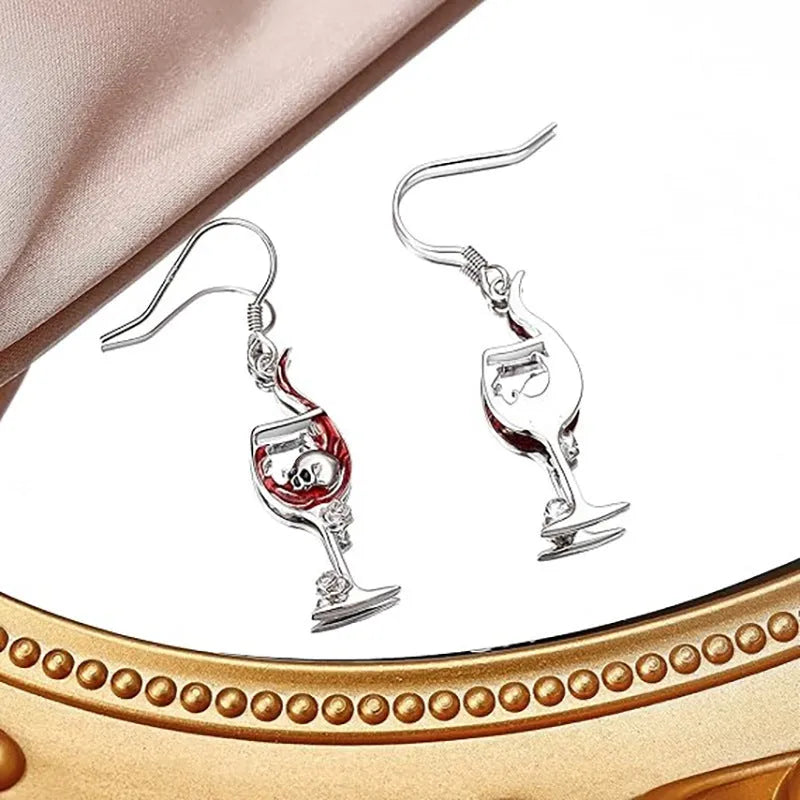 Halloween skull and wine glass geometric earrings in zinc alloy with electroplated finish