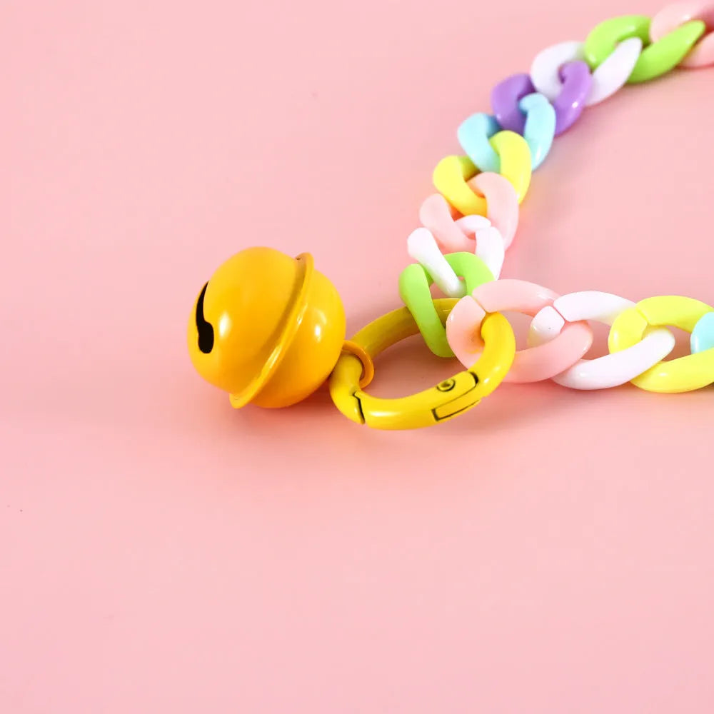 Adjustable pet collar with plastic macaron pendant in candy colours for cats, dogs, and rabbits
