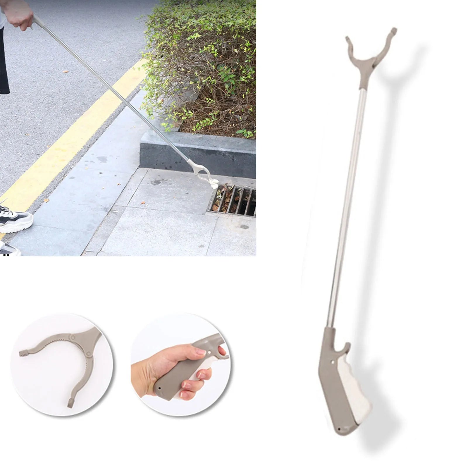 40cm stainless steel garbage picker pliers with extended handle and gripper for outdoor sanitation