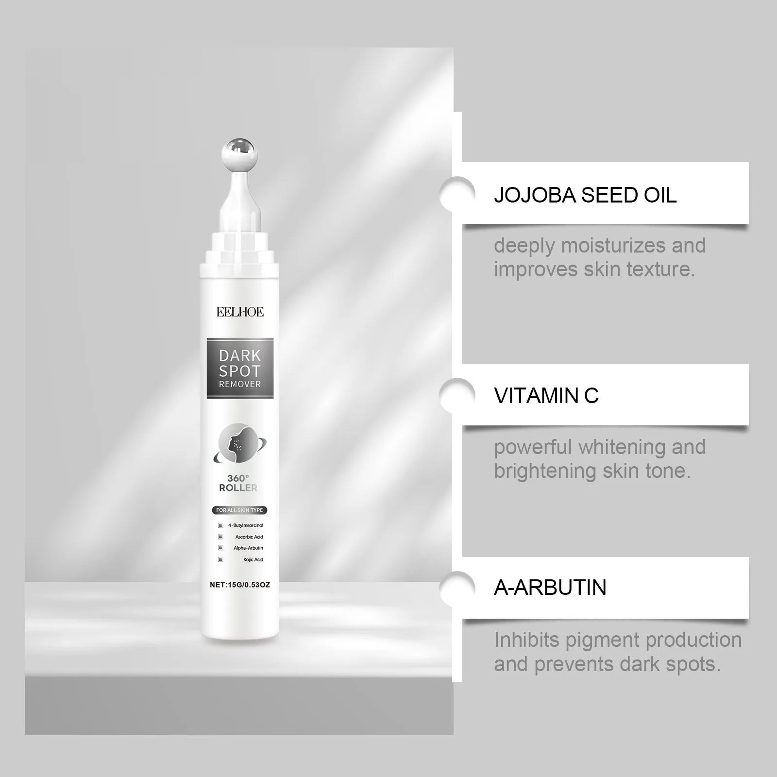 15g Facial Essence Cream jar with brightening ingredients including Vitamin C and Jojoba Oil