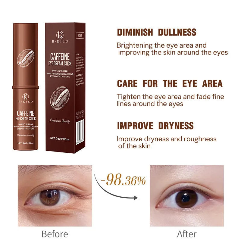 Caffeine eye cream stick in twist-up tube for dark circles and fine lines with 3g net content