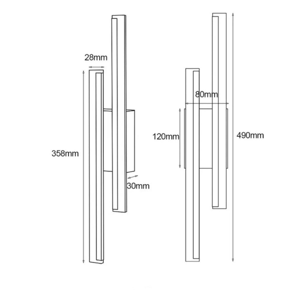 Gold finish double-line LED wall lamp showing 500mm length and modern design.