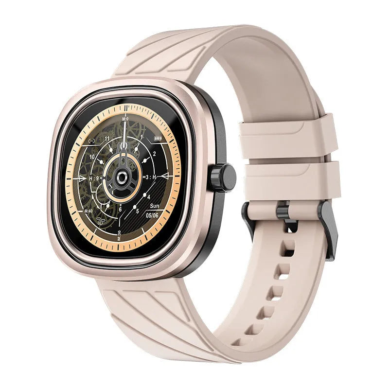 Square Bluetooth smart sports watch with 1.32 inch touchscreen on silicone wristband
