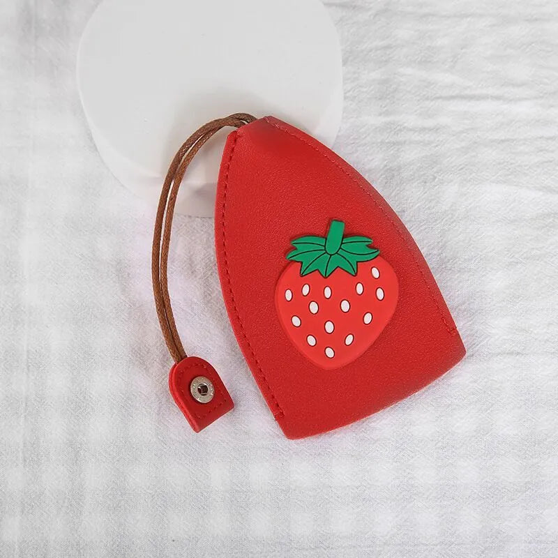 Cartoon-themed PU leather car key case with pull-out mechanism measuring 14x7.5 cm