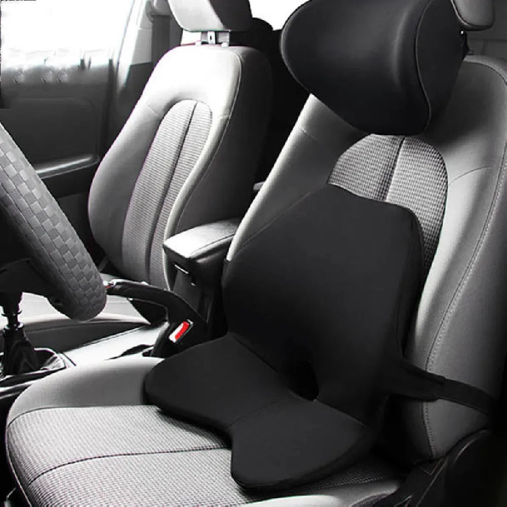 Car seat waist support cushion with adjustable straps in a choice of colours
