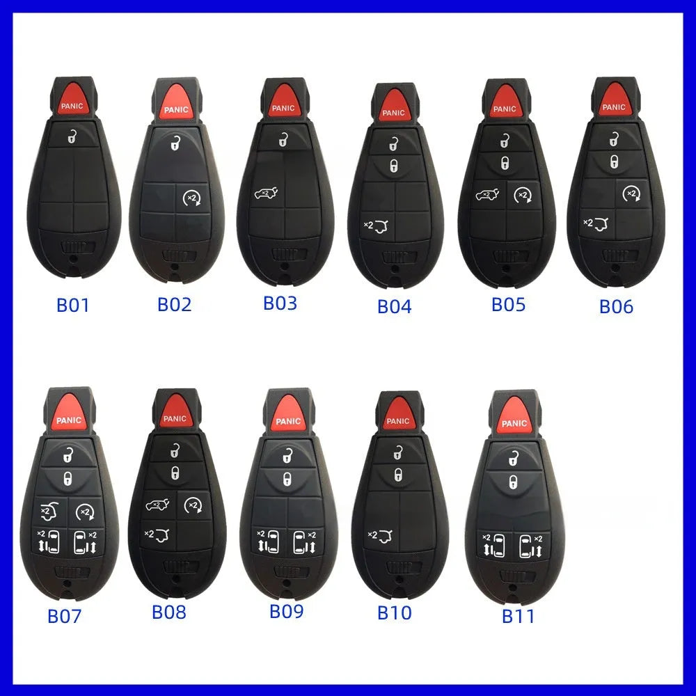 Dodge car smart card key replacement shell in nylon and ABS brass, dimensions 85mm x 42mm x 15mm.