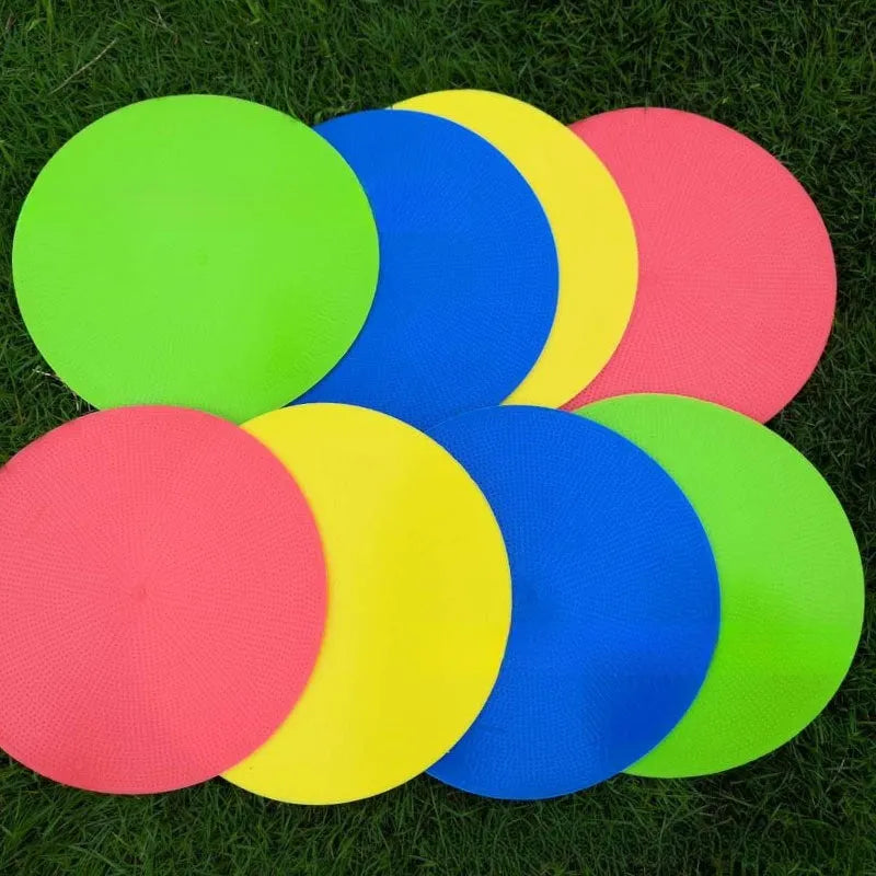 Coloured TPE football training disc marker 23cm diameter on grass field