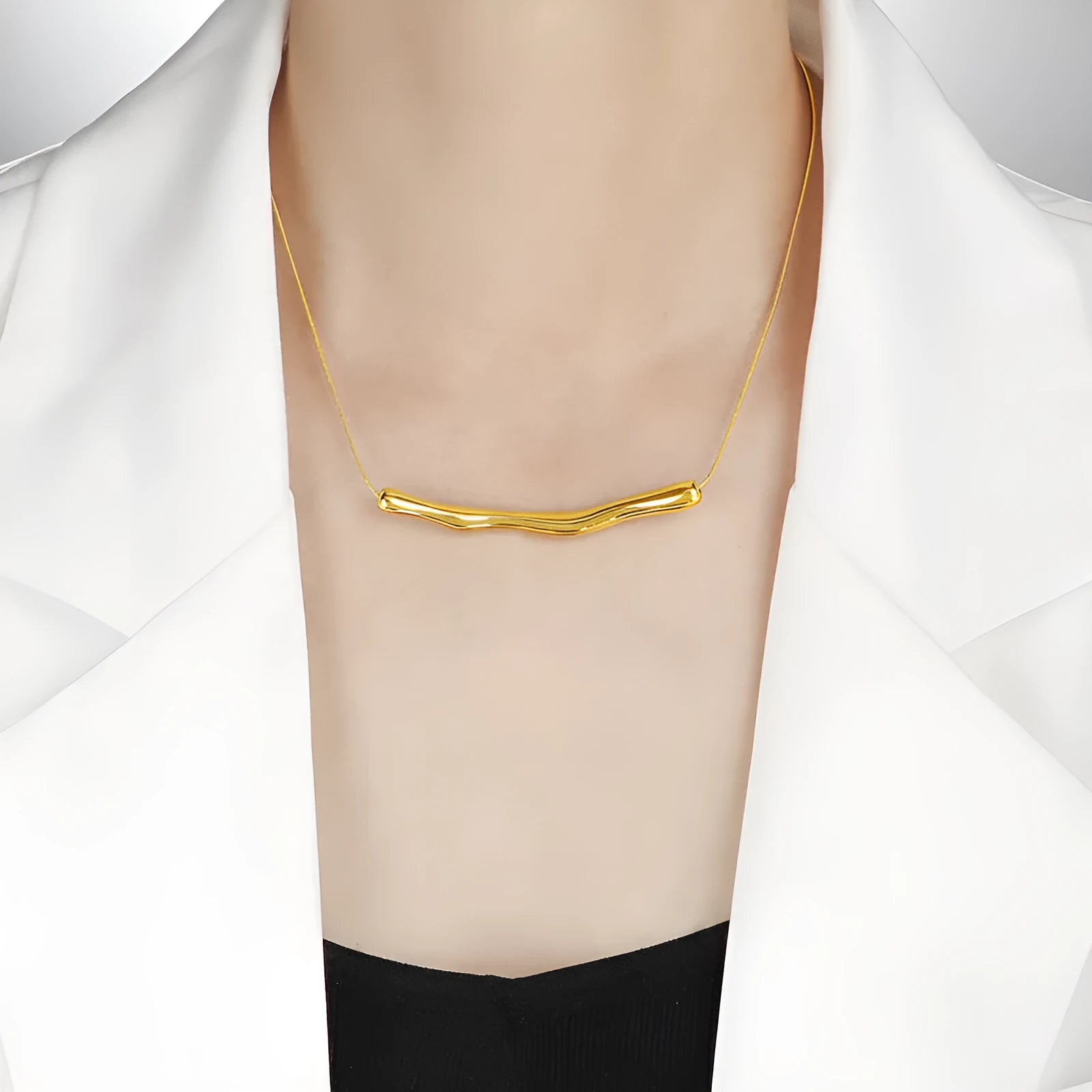 Titanium steel women's necklace with irregular pleated texture in gold or steel electroplated finishes