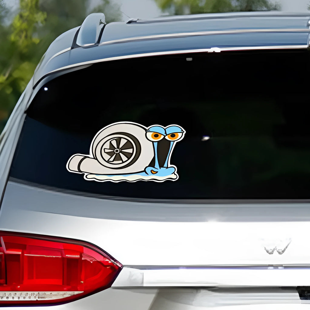 Reflective car sticker with cartoon snail design measuring 12x8cm for bumper application
