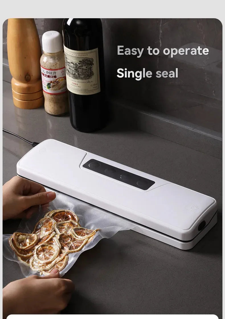 Compact white automatic vacuum sealer machine for household food preservation