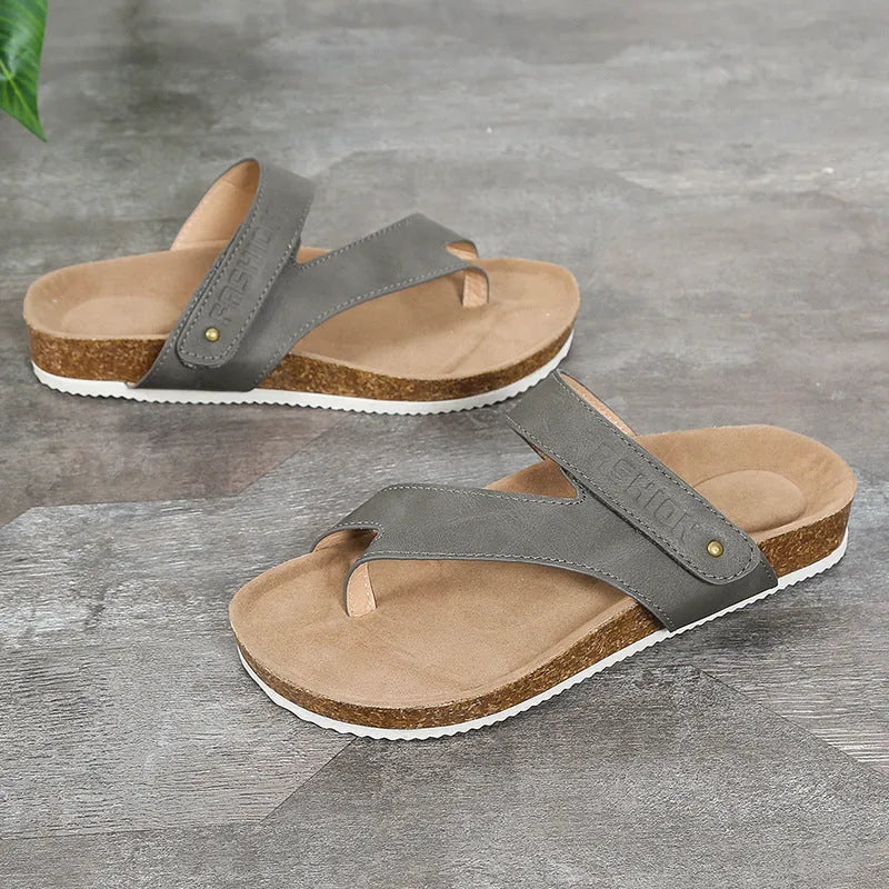 Flat toe ring flip-flops in blue with thick foam sole and artificial PU upper