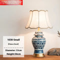 Blue and white Chinese porcelain table lamp with ceramic construction and copper fittings