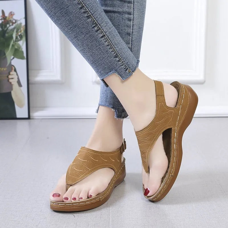 Women's casual wedge heel sandals with adjustable back strap in vegan leather