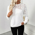 White long sleeve women's top with floral pattern, loose European fit pullover blouse