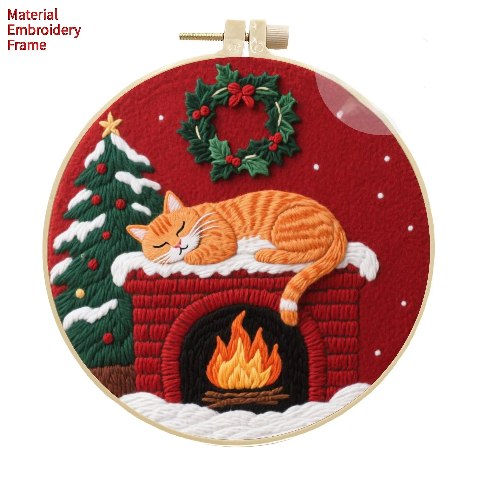 Embroidery material kit with cotton linen fabric featuring autumn fruit design, imitation bamboo hoop, and scissors.