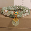 Women's double-layer aventurine jade bracelet with peace buckle in oil green colour