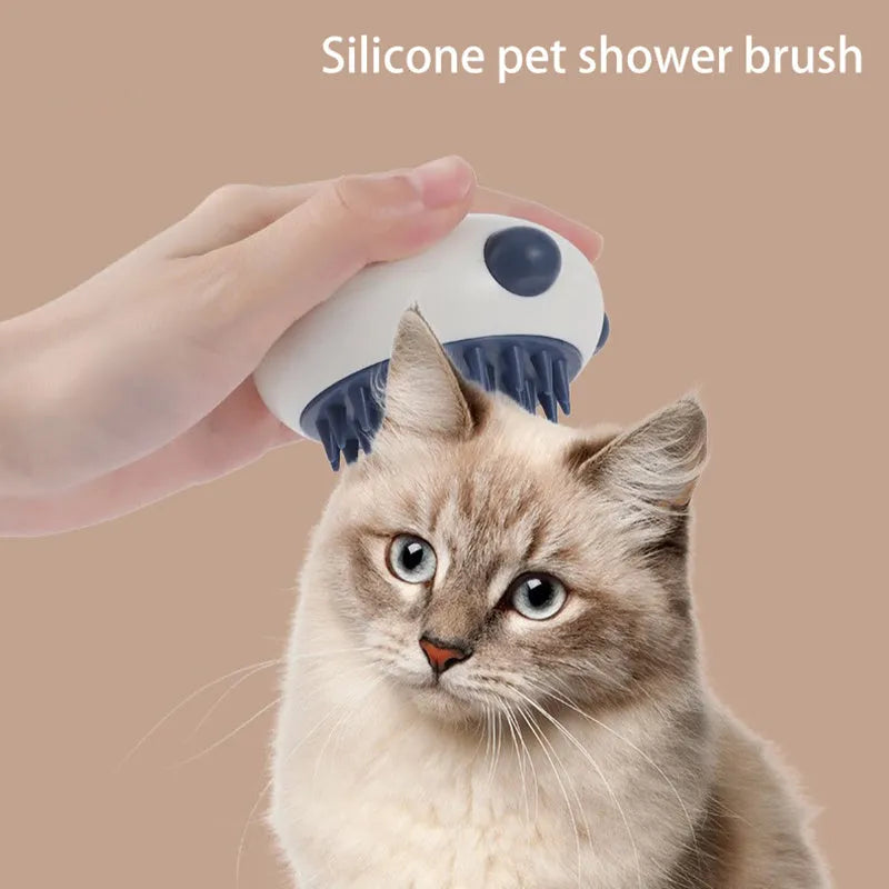 Panda-shaped silicone pet bath brush for cats and dogs with integrated handle