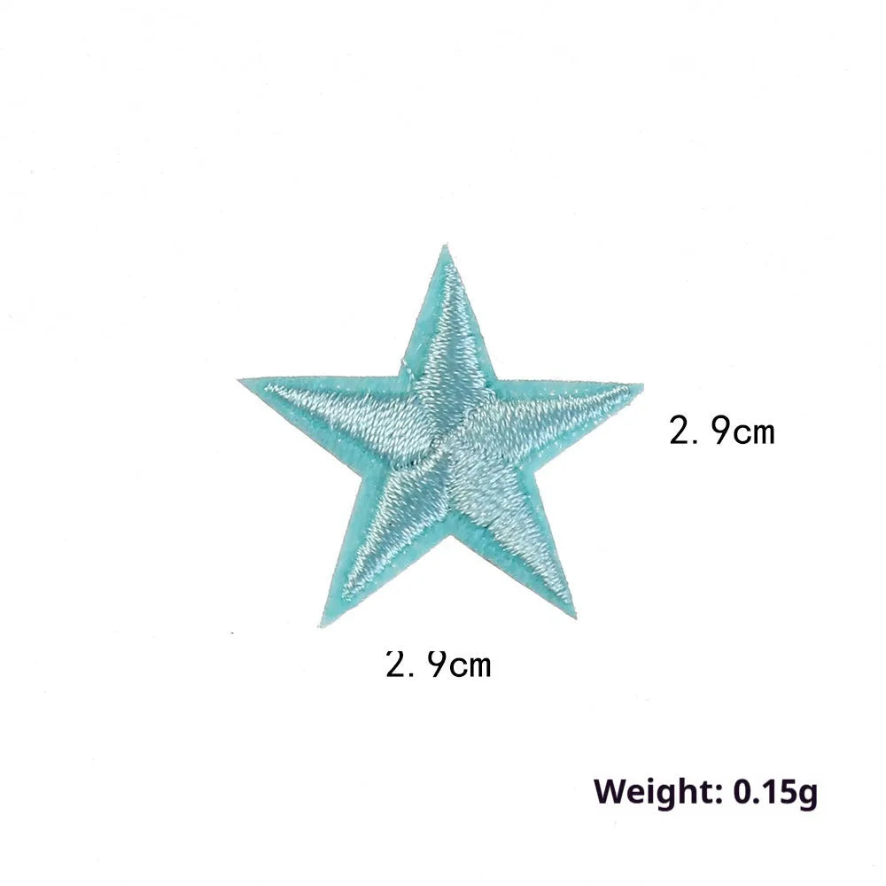 Colourful five-pointed star embroidery patches and cloth stickers for DIY clothing decoration.