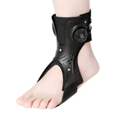 Grey ankle support brace with airbag button adjustment for training rehabilitation