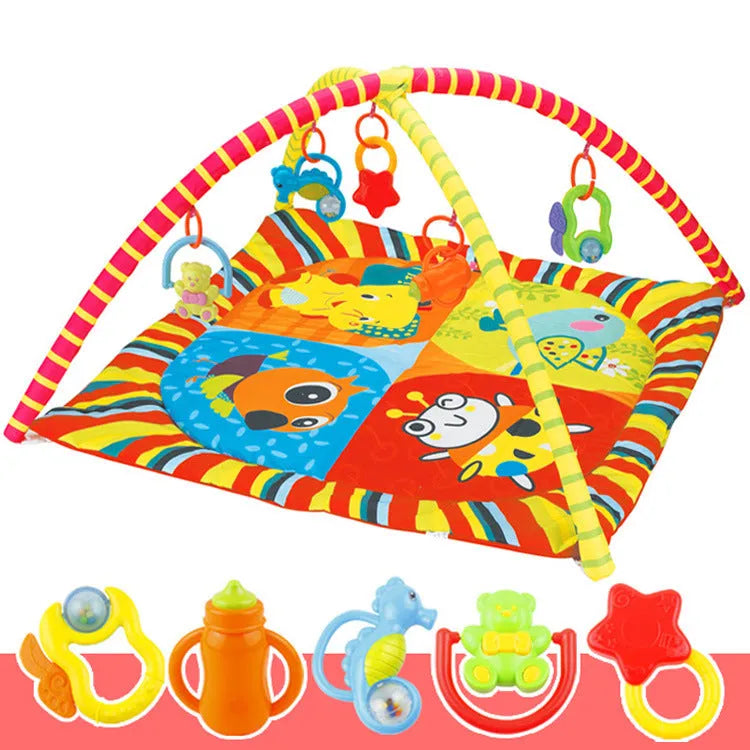 Velvet baby gymnastic game blanket in small animal or big animal design for floor play.