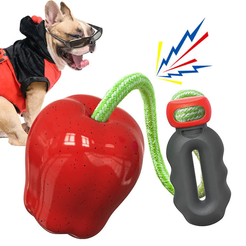 Green plastic dog molar toy with hollow food-dropping design for interactive feeding