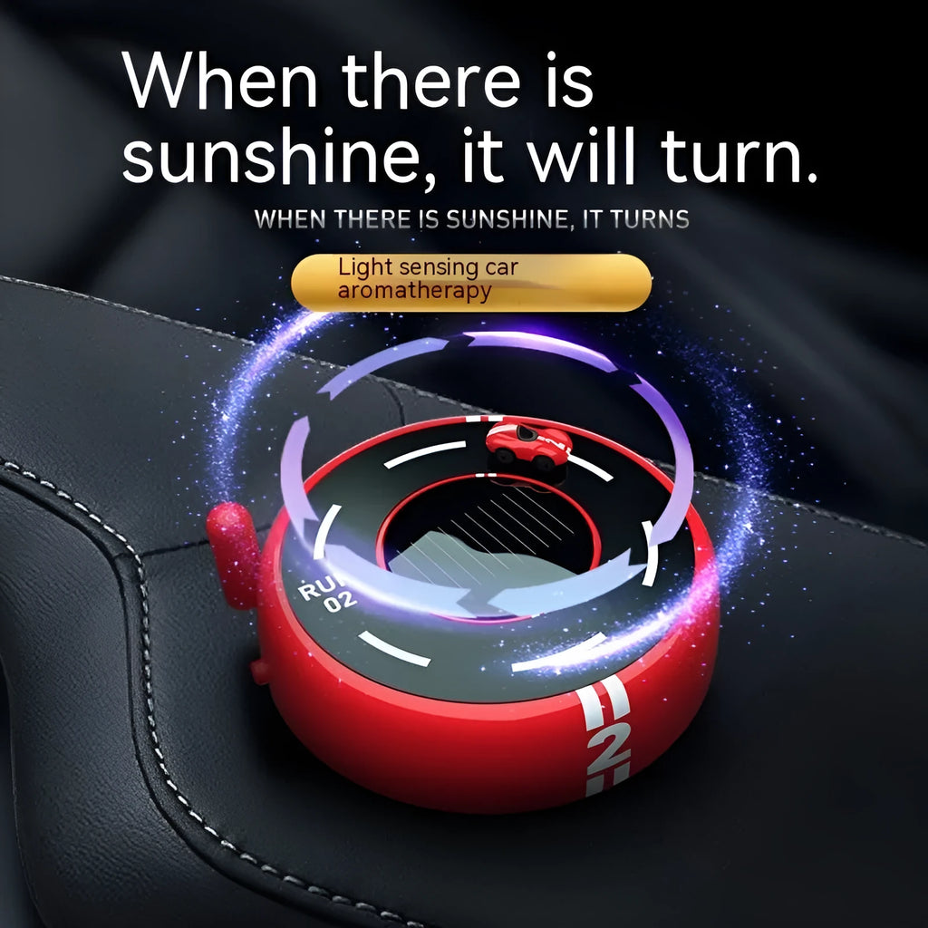 Round solar-powered car air freshener decoration in modern styling for vehicle interiors