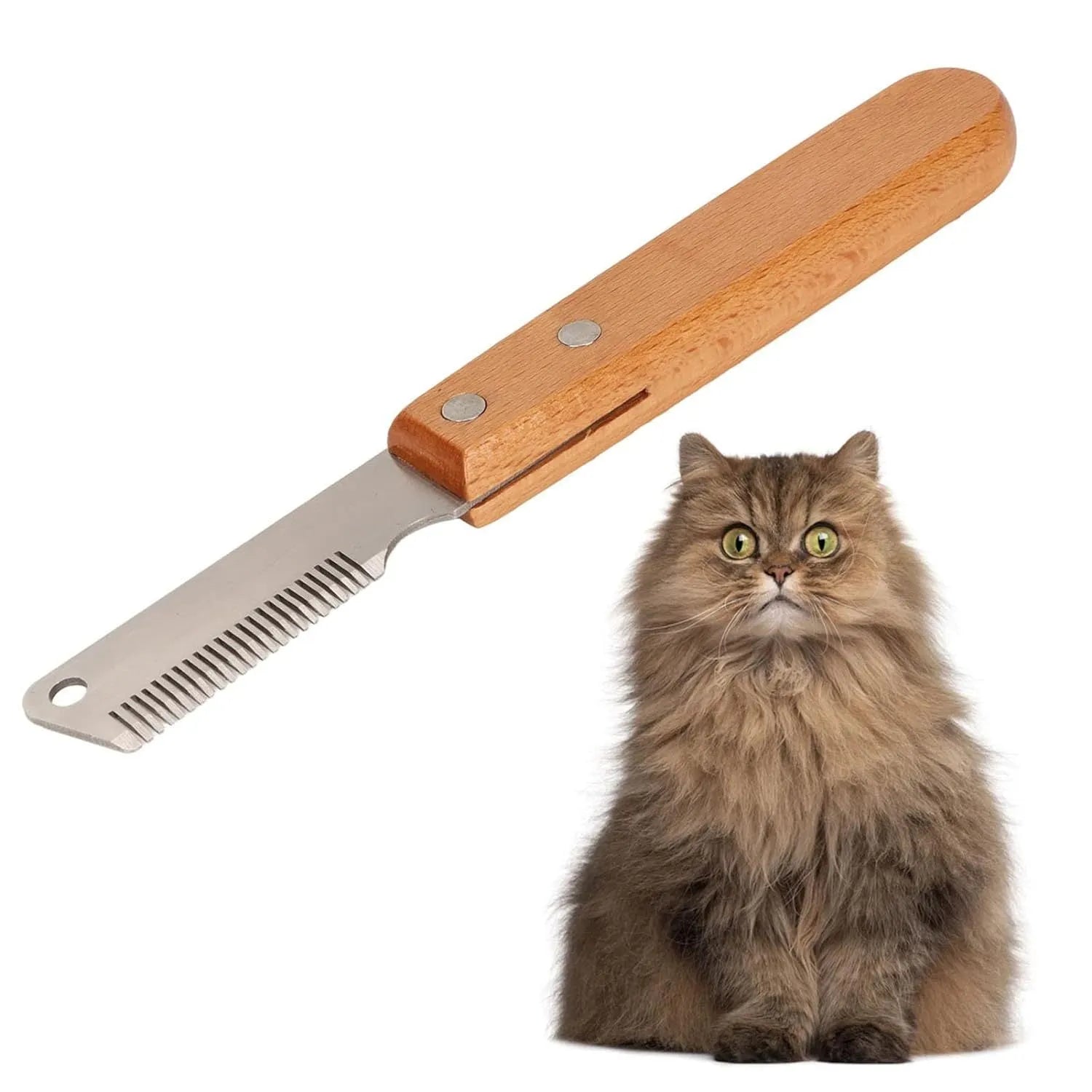 Dog stripping knife grooming tool with wood handle and metal fittings