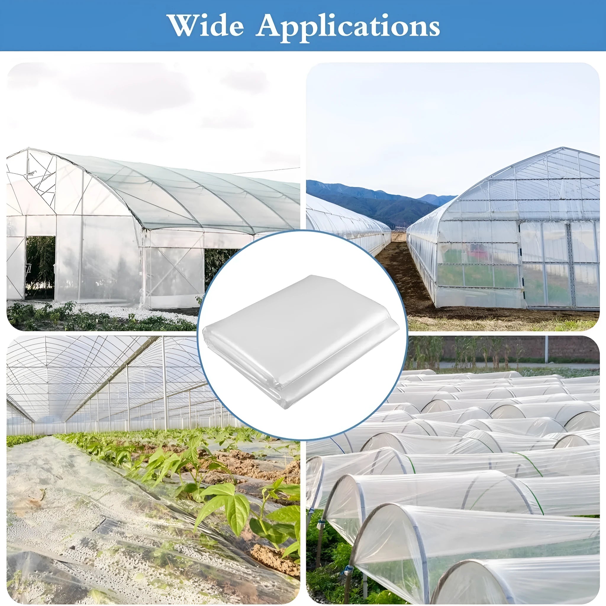 Plastic greenhouse film roll for vegetable cold protection measuring 4x8 metres