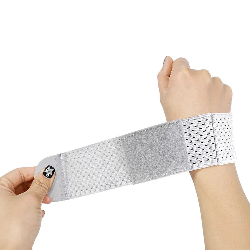 A high elastic breathable athletic wristguard shown in black, grey, and pink colour options.