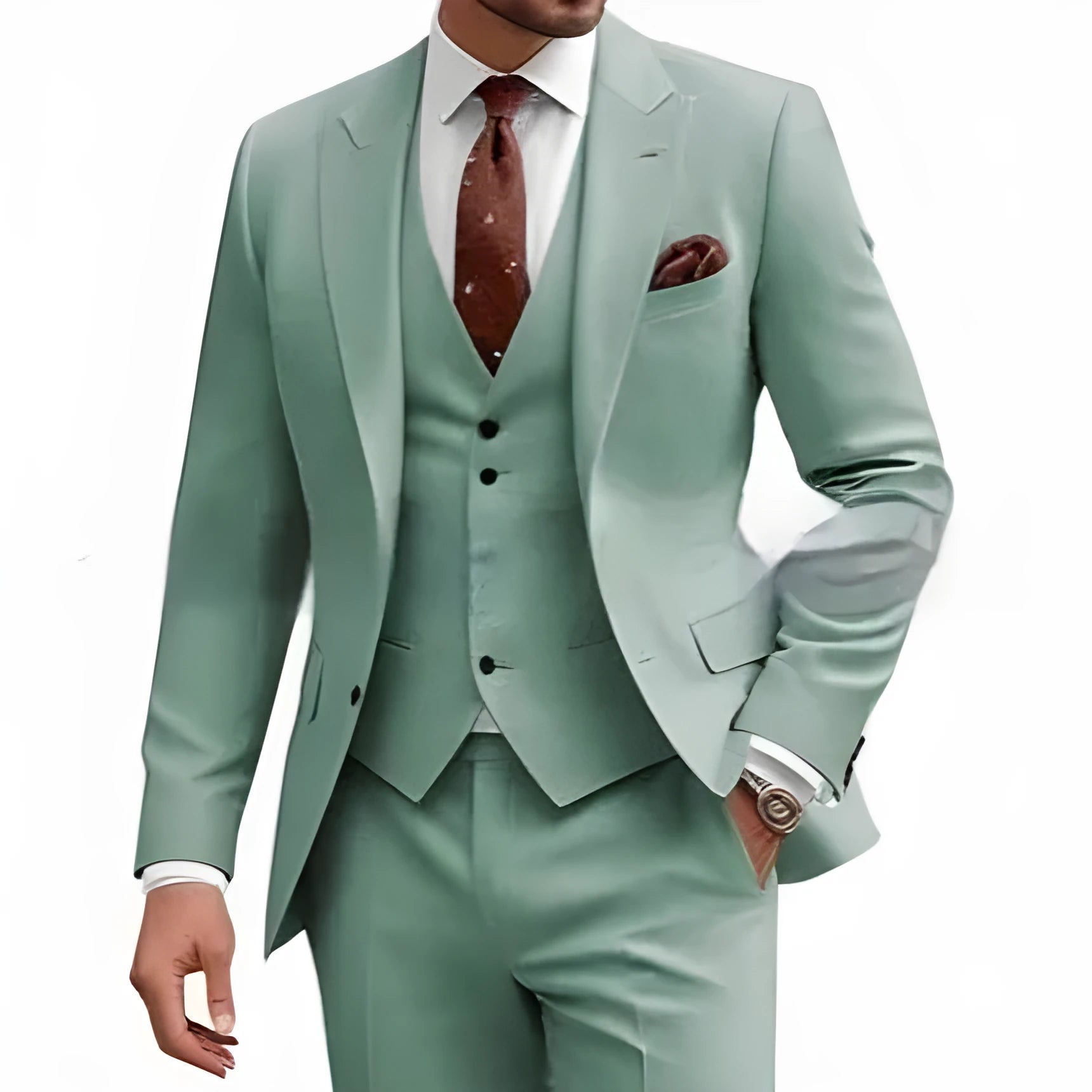 Men's slim fit three-piece suit in chemical fibre acetate blend fabric for business and wedding occasions