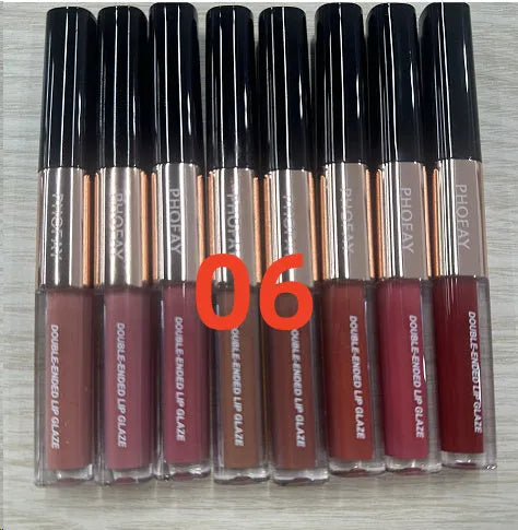 C-L021 double-head non-stick cup lip gloss with two applicator tips in eight colour options