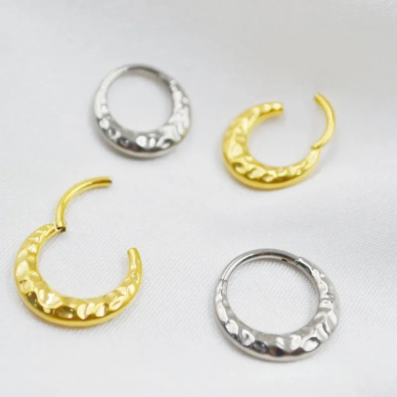 Titanium alloy concave-convex carved nose ring in silver or gold colour with ASTM F136 certification