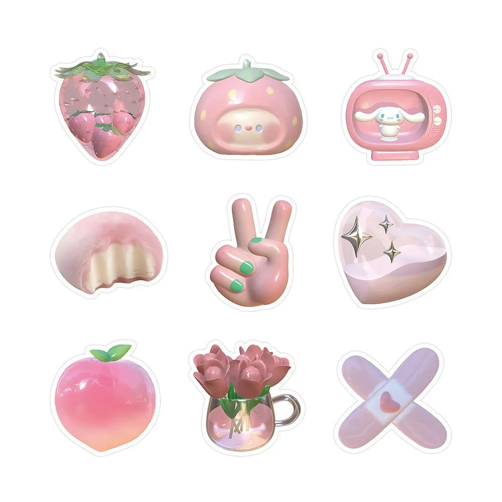 Pink 3D girl heart decorative stickers set of 63 pieces for craft projects