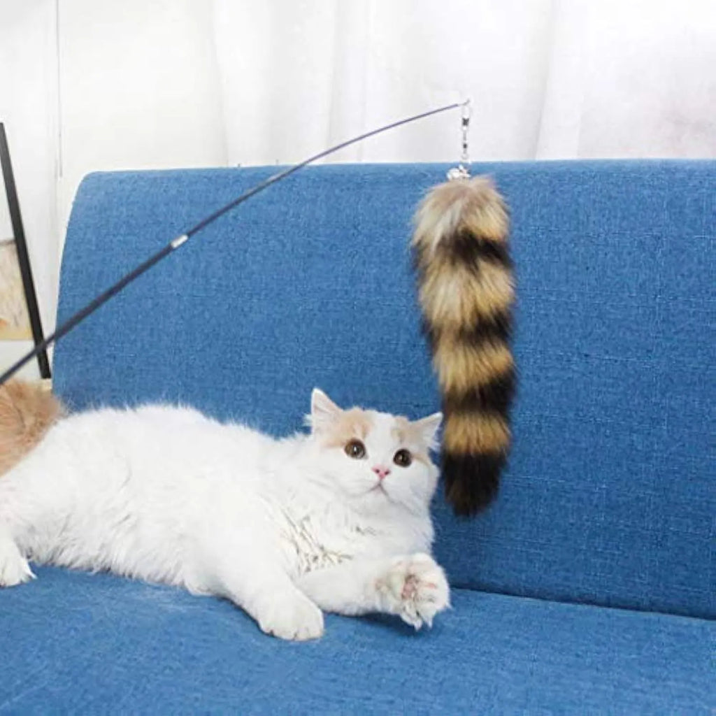 Black interactive cat toy wand teaser with 42cm elastic string for kitten play