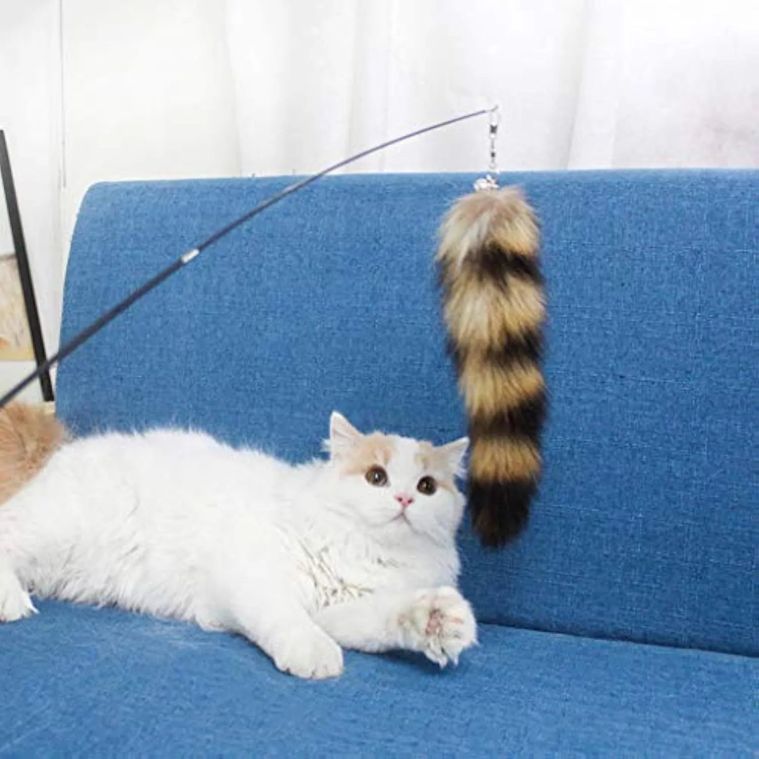 Black interactive cat toy wand teaser with 42cm elastic string for kitten play